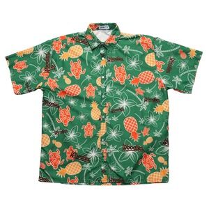 BWM Global Button‎ Up Mens XL Green Woodies Tropical Turtle Pineapple Shirt